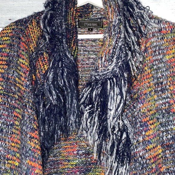 Minkas Multi Colour Long Sweater Cardigan Fringe Size S - Picture 2 of 13
